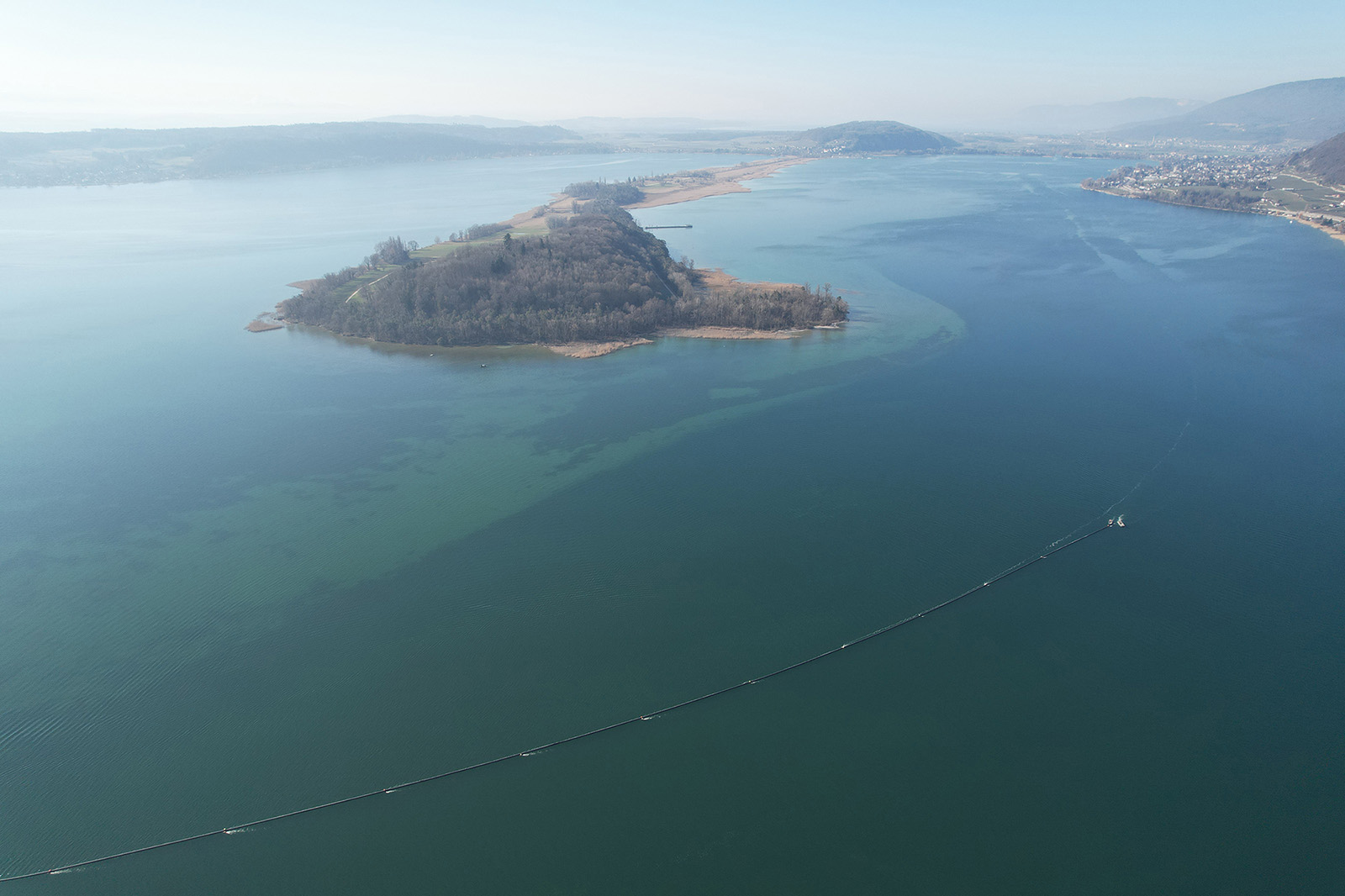 Rohreinzug Energieverbund Bielersee Sicht über den See
